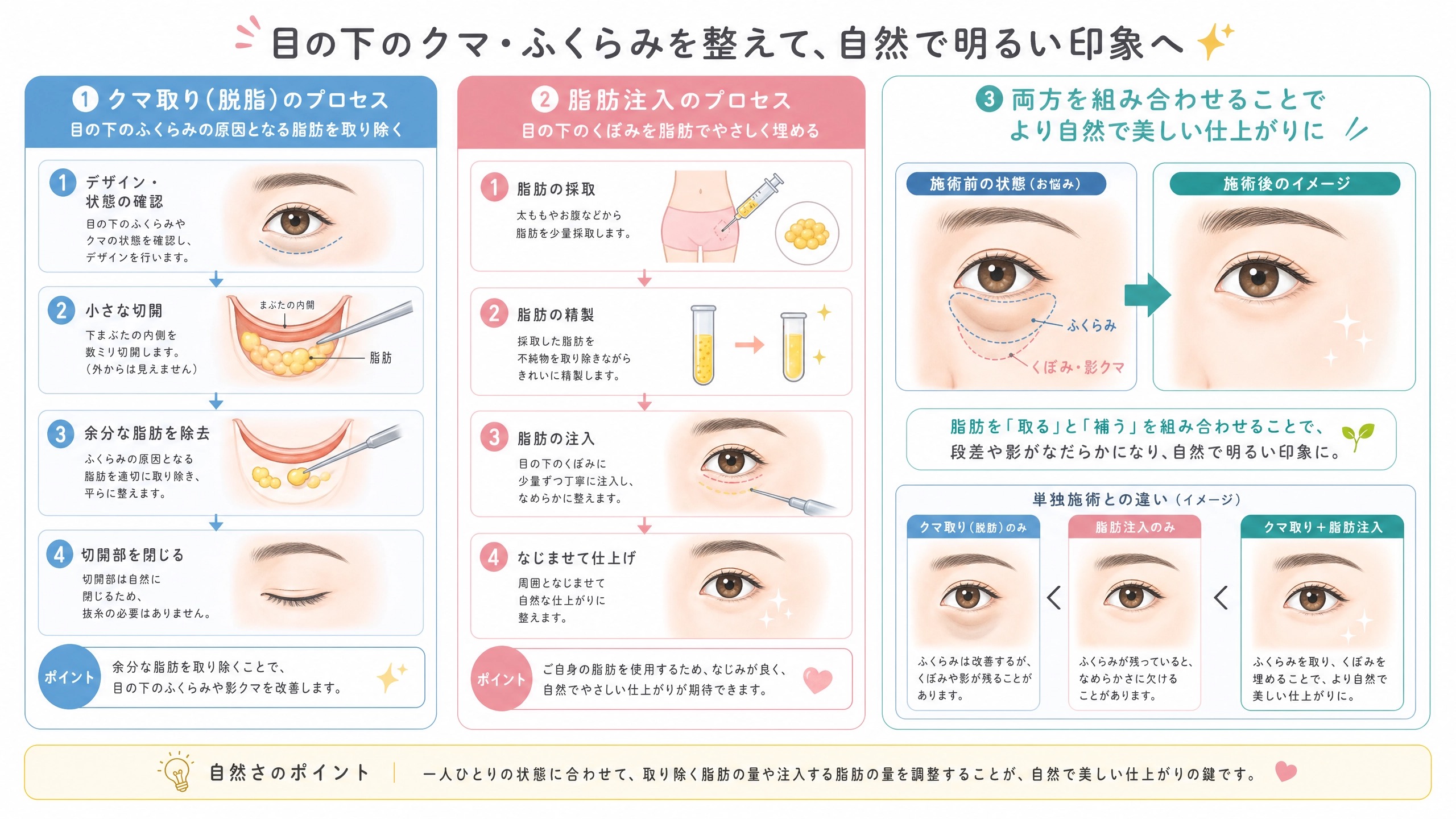 クマ取りと脂肪注入の施術プロセス