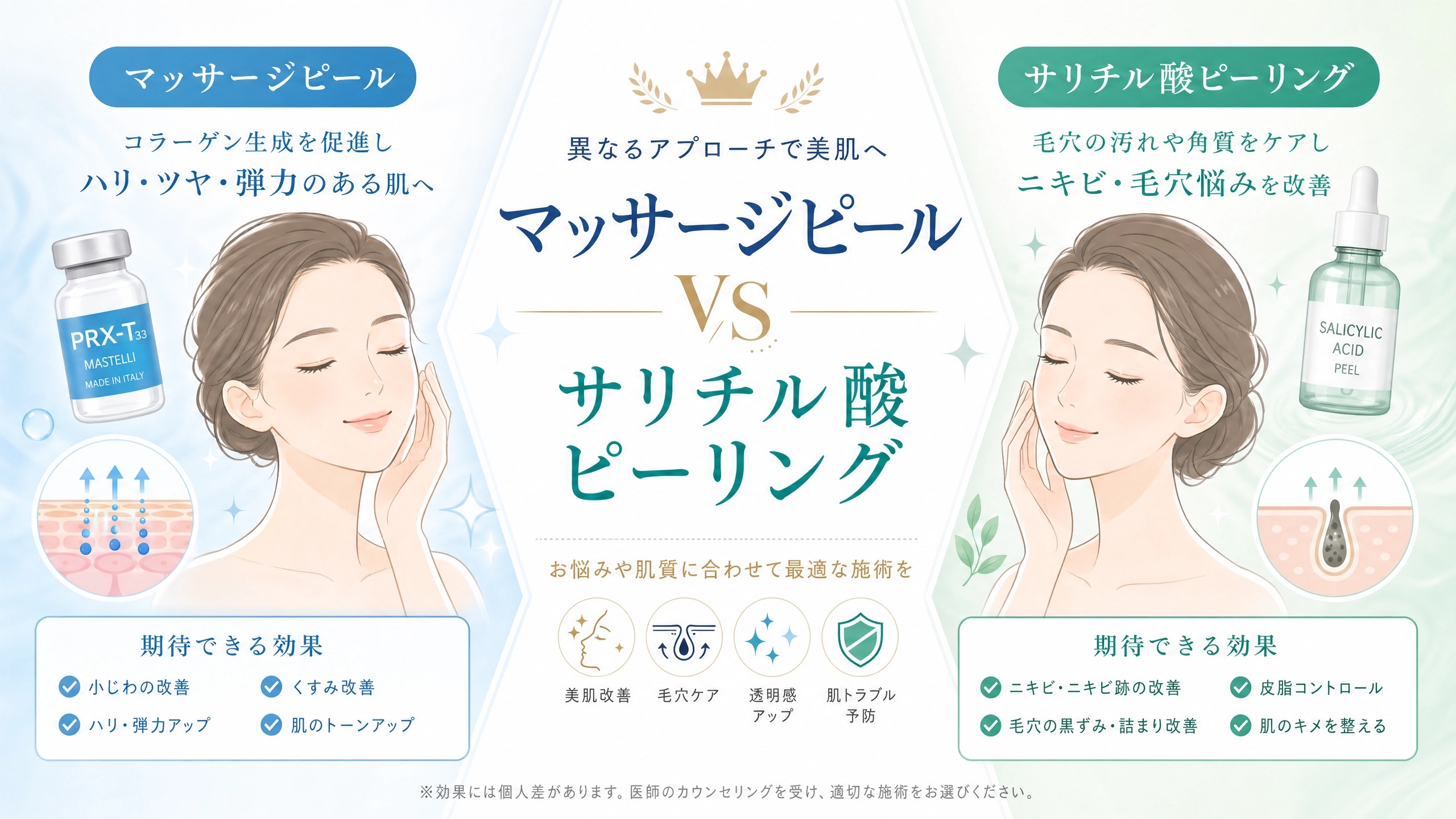 マッサージピールとサリチル酸ピーリングの効果を深掘り！肌悩み別おすすめと注意点
