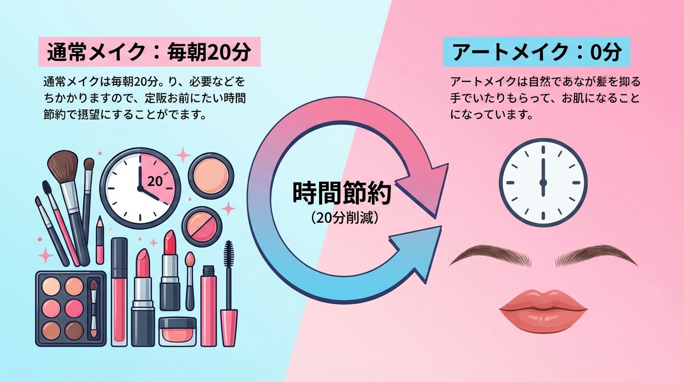 アートメイクと通常メイクの時間比較図